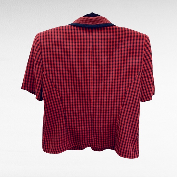 VINTAGE | 1990’s Kathie Lee Collection Black Red Checkered Short Sleeve Shirt - Picture 7 of 9